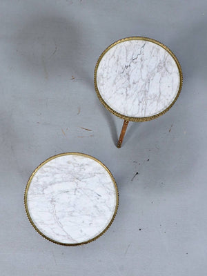 Pair of French Neoclassical Oak & Marble Side Tables, c.1960's
