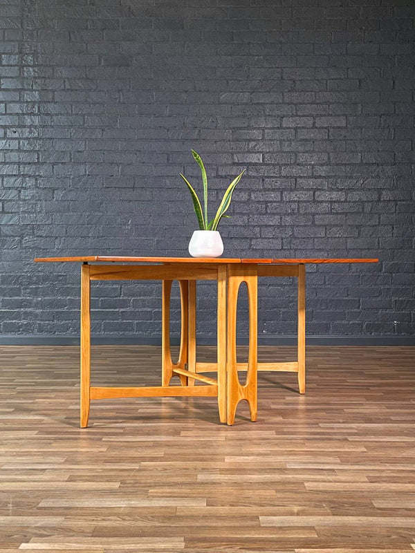 Mid-Century Norwegian Modern Teak & Birch Drop Leaf Dining Table by Bendt Winge, c.1960’s