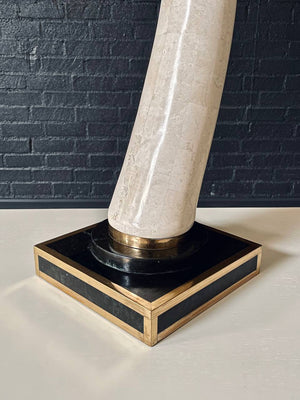 Pair of Post Modern Faux Tusks on Tessellated Marble & Brass Bases by Marquis Collection of Beverly Hills, c.1980s