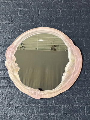 Vintage Art Nouveau Style Frosted Pink Lucite Figural Women Mirror, c.1980’s