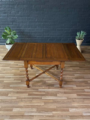 English Style Antique Farmhouse Oak Expanding Draw-Leaf Dining Table, 1940’s