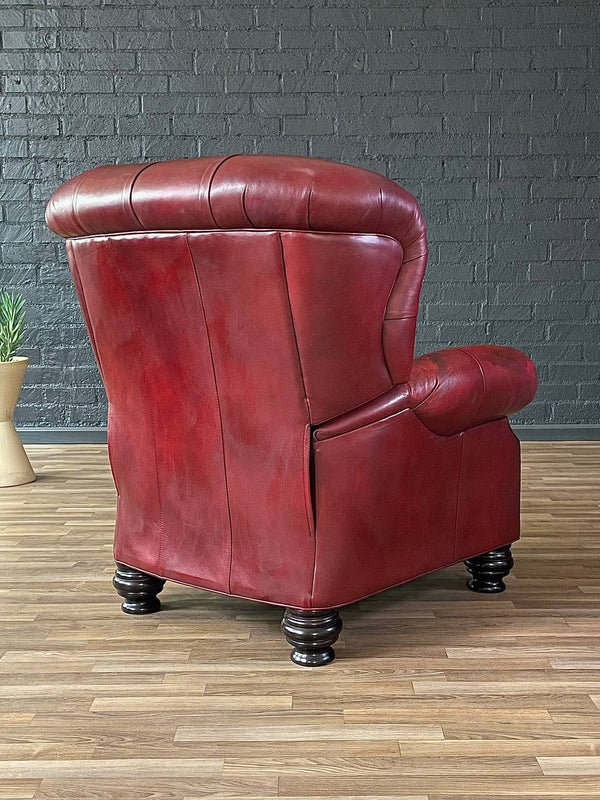 Ethan Allen Burgundy Leather Chesterfield Reclining Lounge Chair