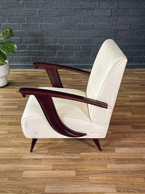 Mid-Century Italian Modernist Lounge Chair w/ Sculptural Wood Arms, c.1950’s