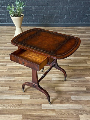 Traditional Duncan-Phyfe Drop-Leaf End Table with Tooled Leather Top, c.1930’s