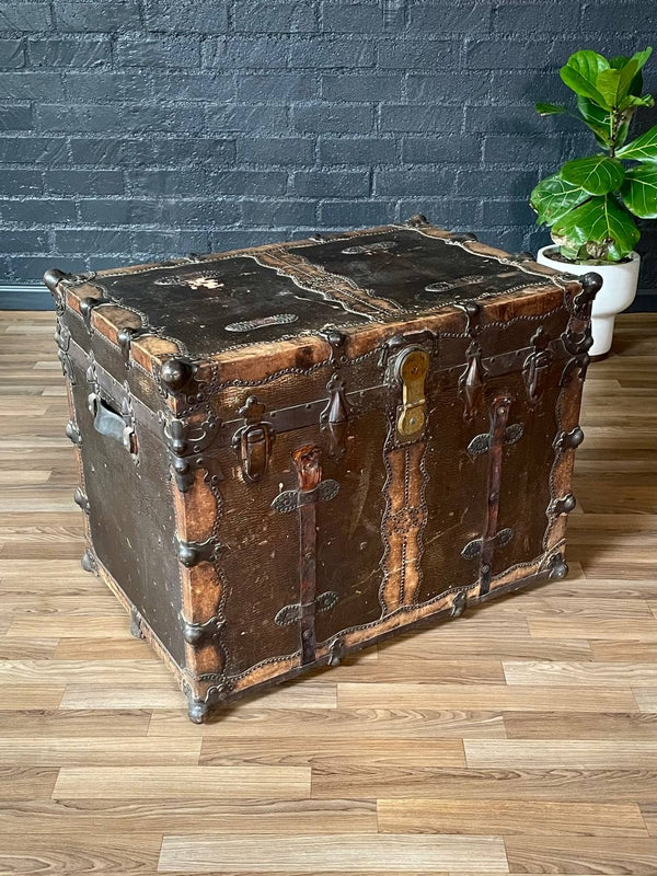Antique Leather Steamer Trunk by Henry Pollack Trunk Co. c.1880