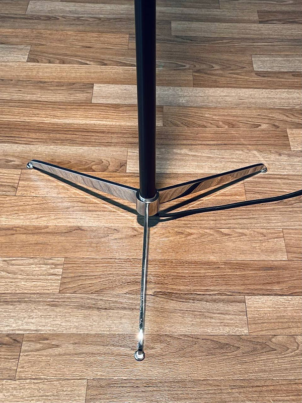 Mid-Century Modern Adjustable Chrome Orb Floor Lamp w/ Leather-Wrapped Handle, c.1970’s