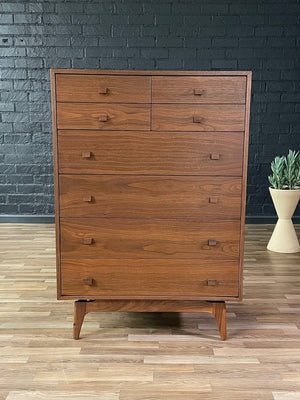 Mid-Century Modern Sculpted Walnut Highboy Dresser by Barzilay