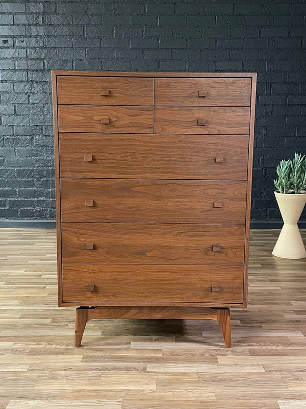 Mid-Century Modern Sculpted Walnut Highboy Dresser by LA Period, c.1960’s