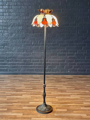 Vintage Art Nouveau Style Floor Lamp w/ Slag Glass Shade, c.1960’s