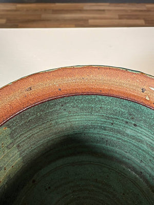 Mid-Century Studio Pottery Lidded Vessel w/ Dripped Green Glaze, c.1960’s