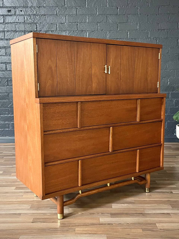 Mid-Century Modern Highboy Dresser w/ Brass Accents, c.1960’s