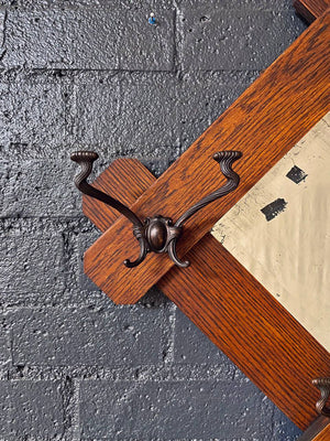 Antique Arts & Craft Mission Oak Coat Hanger Wall Mirror, c.1920’s