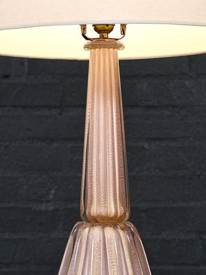 Italian Hollywood Regency Pink Murano Glass Table Lamp w/ Gold Flecks, c.1960’s