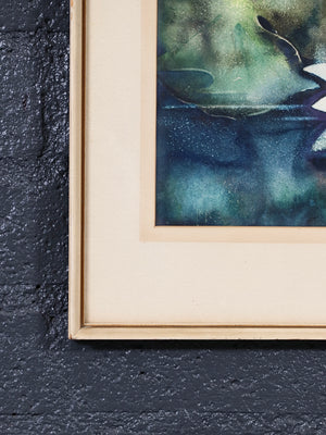 Signed Mid-Century Modern Botanical Water Lily Watercolor, c.1960's