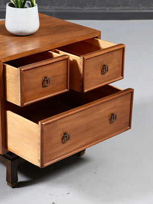 Pair of American of Martinsville Chinoiserie Walnut Night Stands, c.1960’s