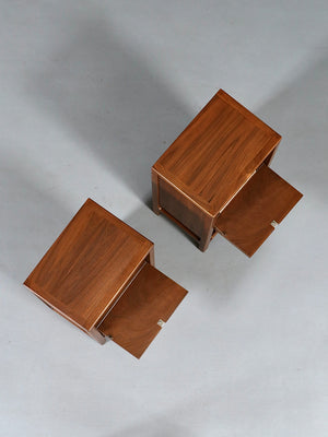 Pair of Mid Century Modern Walnut Night Stands w/ Drop Down Bookcase, c.1960’s