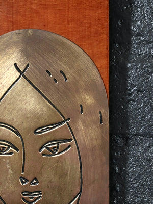 Vintage USSR Soviet Modernist “Autumn” Brass Woman Wall Plaque, c.1970’s