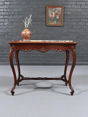 French Louis XV Style Mahogany & Breccia  Viola Marble Console Table, c.1920's