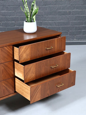Mid-Century Modern 6-Drawer Walnut Dresser w/ Brass Pulls, c.1960’s