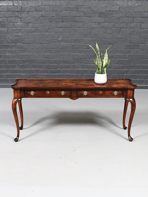 Vintage English Queen Anne Revival Burl Walnut Console Table, c.1950’s