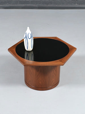 Pair of Mid-Century Modern Walnut Hexagonal Drum Side Tables, c.1960's