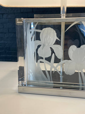 Vintage Etched Glass & Lucite Table Lamp by Fredrick Ramond, c.1980’s