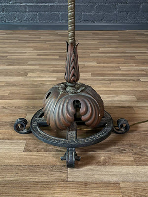 Early 20th Century Spanish Revival Floor Lamp w/ Amber Mica Panels & Cast Iron Details