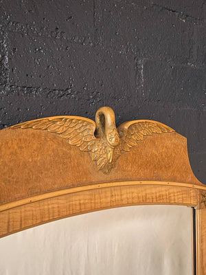 Antique English Chippendale Style Maple Wall Mirror w/ Phoenix Crest, c.1940’s