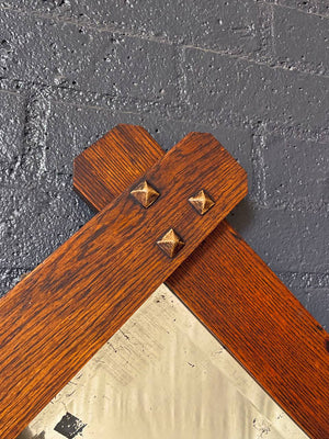 Antique Arts & Craft Mission Oak Coat Hanger Wall Mirror, c.1920’s