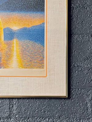 Signed Vintage Surreal Futurist Linocut Print Artwork, c.1979 – Limited Edition 4/100
