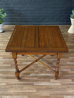 English Style Antique Farmhouse Oak Expanding Draw-Leaf Dining Table, 1940’s