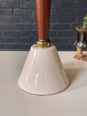 Pair of Mid-Century Modern Tapered Ceramic & Walnut Table Lamps, c.1960’s