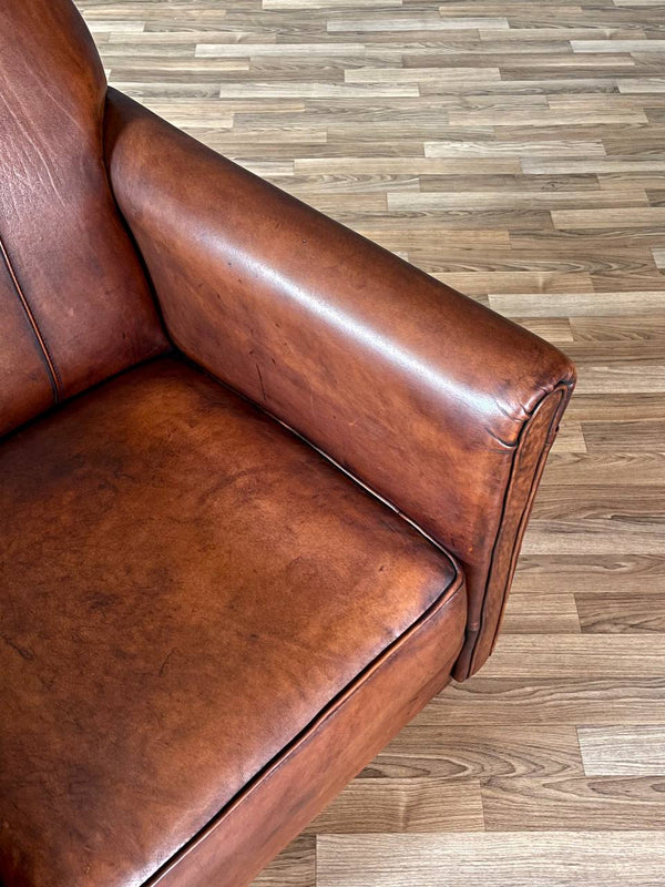 Vintage French Art Deco Style Leather Club Chair w/ Patinated Cognac