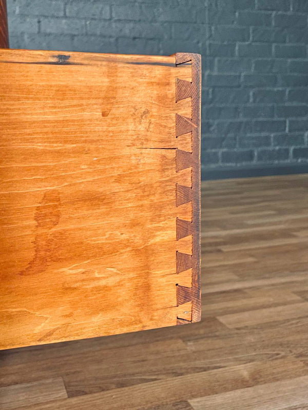 American Edwardian Colonial Style Tiger Oak Bombe Highboy Dresser w/ Hidden Cabinet, c.1920’s