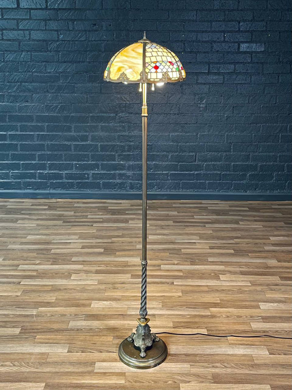 Tiffany Style Art Nouveau Style Floor Lamp w/ Slag Glass Shade, c.1940’s