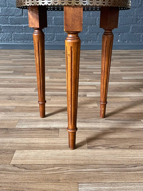 Pair of Antique French Louis XVI Style Marble-Top Side Tables w/ Brass Gallery, c.1930s