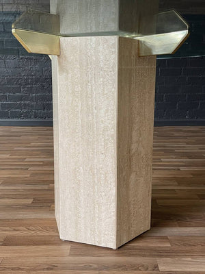 Mid-Century Post Modern Travertine Stone & Brass Dining Table by Artedi, c.1970’s