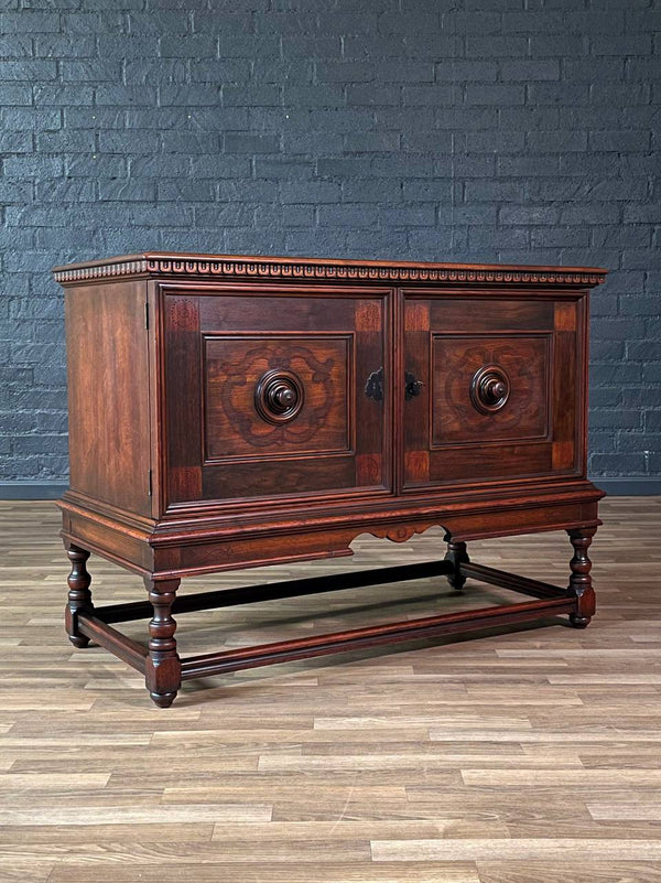 English Jacobean Style Mahogany Sideboard Cabinet by Berkey & Gay, c.1940’s