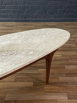 Mid-Century Modern Surfboard Style Marble & Walnut Coffee Table, c.1960’s
