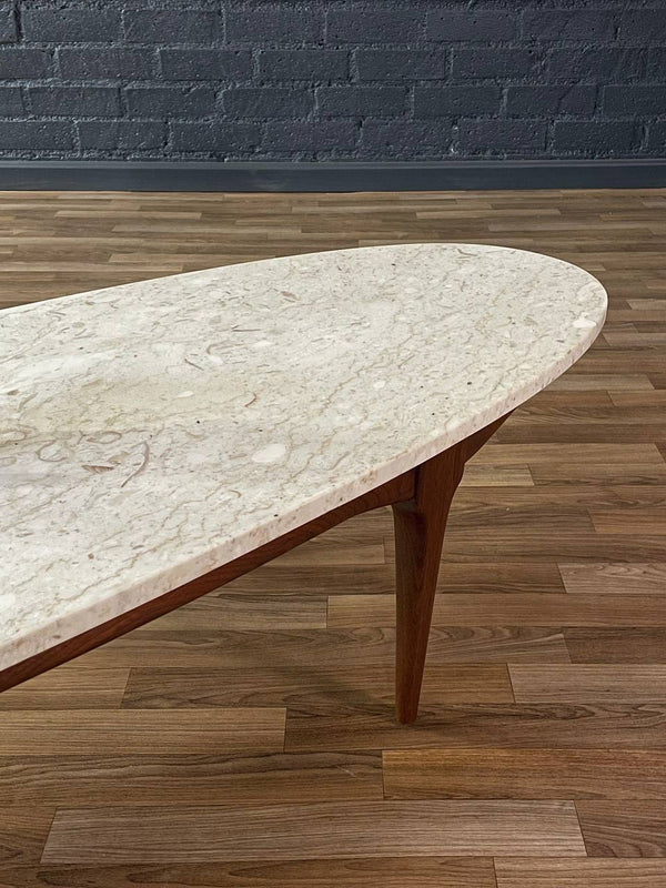 Mid-Century Modern Surfboard Style Marble & Walnut Coffee Table, c.1960’s