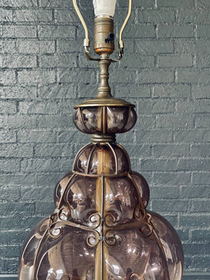 Vintage Purple Bubble Glass & Brass Table Lamp, c.1960’s