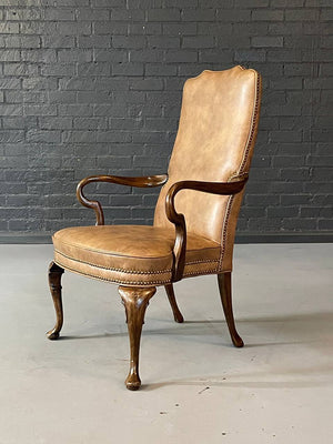 Set of 3 Queen Anne Leather & Wood Armchairs, c.1960's