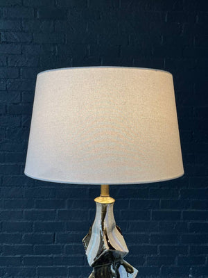 Mid-Century Brutalist Studio Ceramic Table Lamp w/ Sculptural Glazed Form, c.1960s