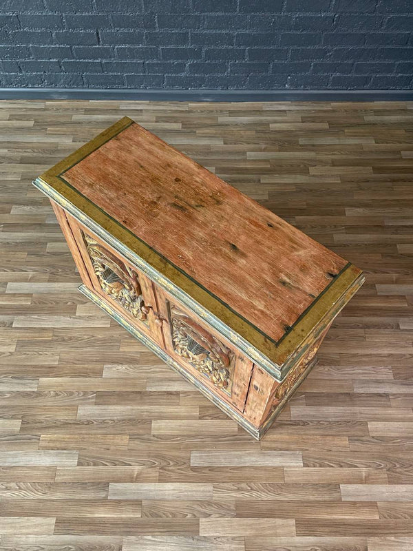 Rustic Spanish Colonial Hacienda Cabinet w/ Hand-Carved Faces, c.1960’s