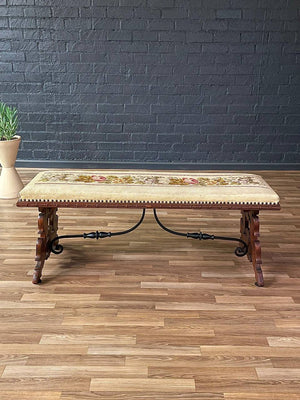 Vintage Spanish Baroque Carved Mahogany Bench, c.1950’s