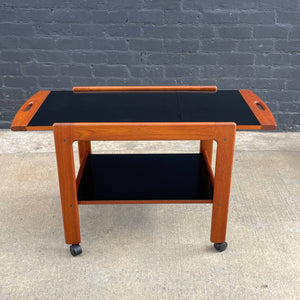 Mid-Century Danish Modern Sculpted Teak Expanding Serving Bar Cart, c.1960’s