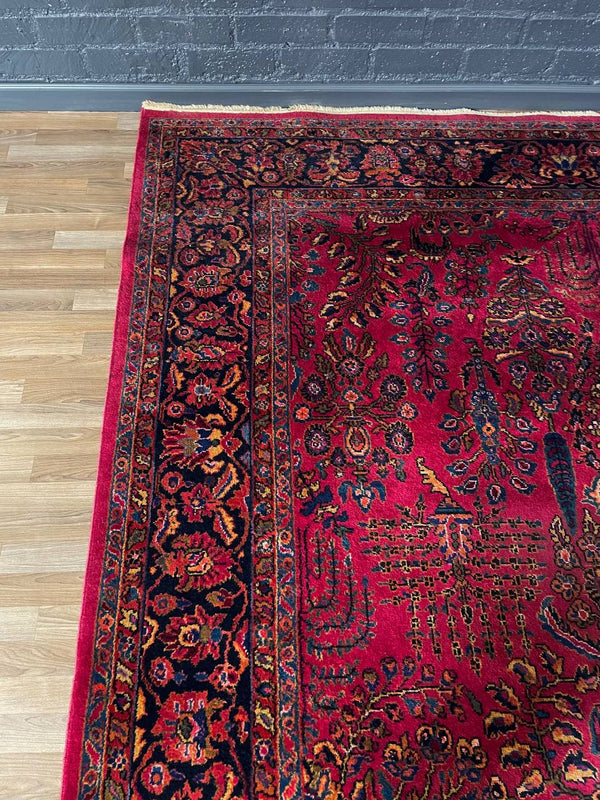 Vintage Persian Kashan Hand-Knotted Wool Rug in Deep Crimson & Navy, c.1940’s