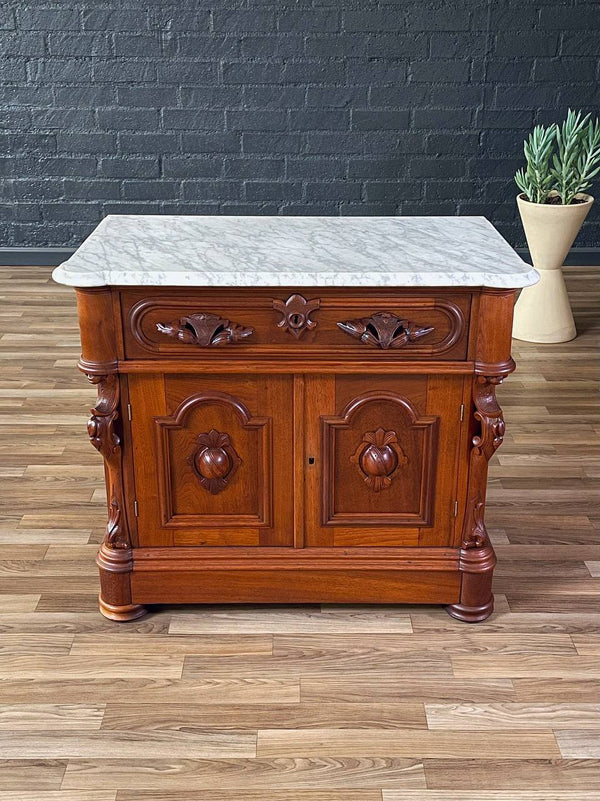 Antique American Walnut & Marble Top Cabinet, c.1900’s