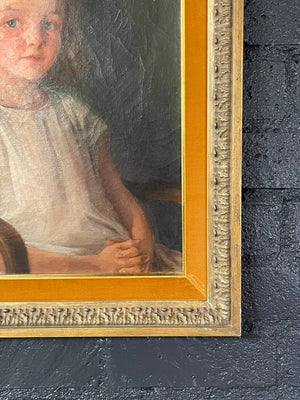 Antique California Portrait Oil Painting of Girl Sitting by Wanda Neumann, c.1920’s