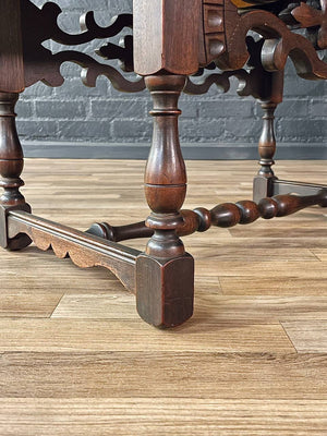 Spanish Revival Carved Wood & Velvet Stool w/ Nailhead Trim, 1940’s